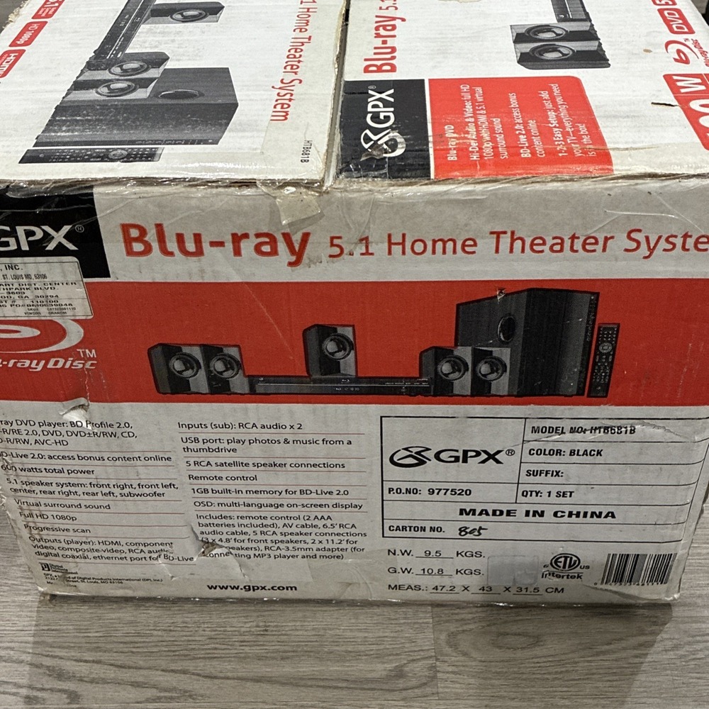 GPX Blu-Ray 5.1 Home Theater System | 600W | HTB681B
